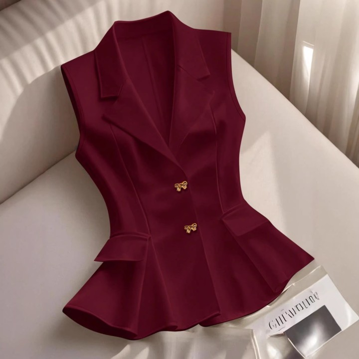 Waist-cinching Ruffled Hem Elegant Commuter Outer Vest