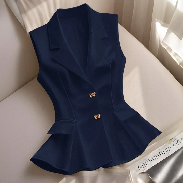 Waist-cinching Ruffled Hem Elegant Commuter Outer Vest
