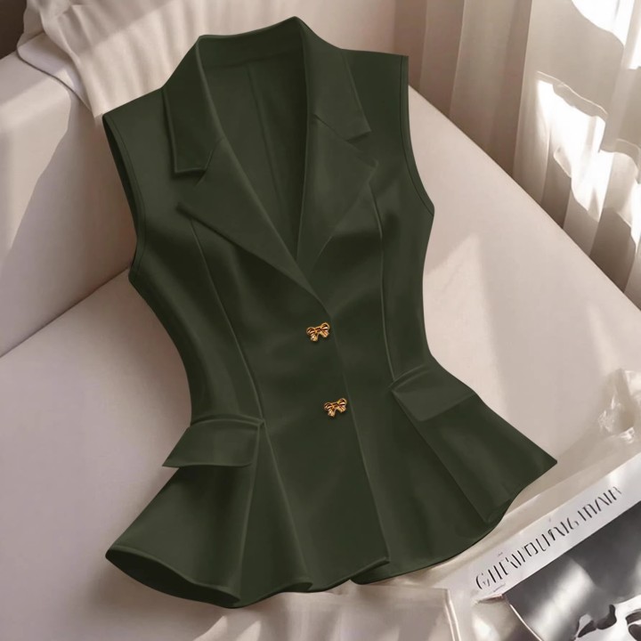 Waist-cinching Ruffled Hem Elegant Commuter Outer Vest