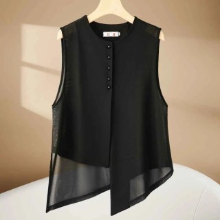 Versatile Sleeveless Womens Garment With Designer Touch Round-Neck Mesh Vest