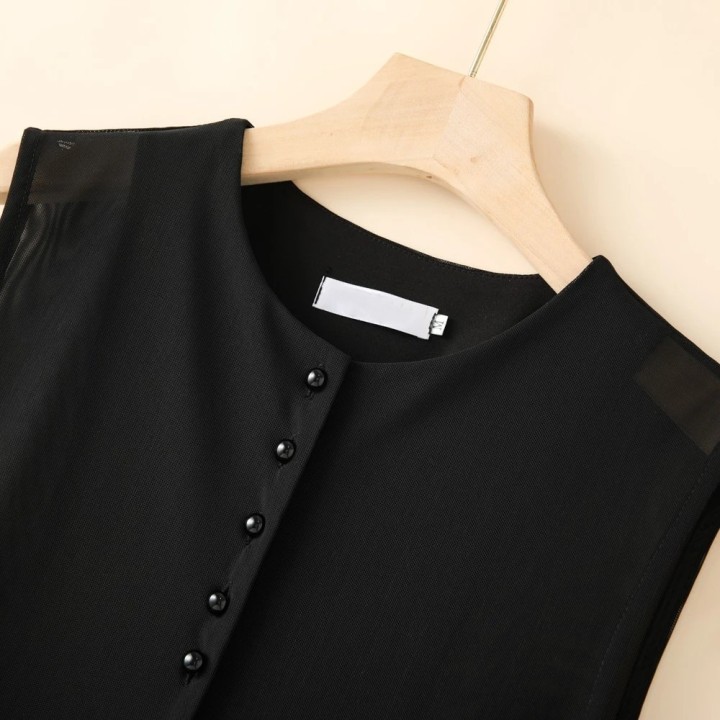 Versatile Sleeveless Womens Garment With Designer Touch Round-Neck Mesh Vest