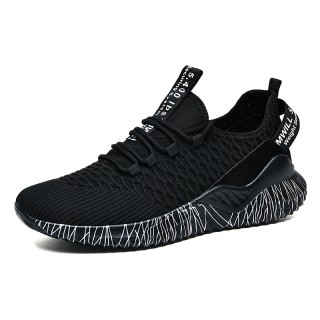 Summer Flying Woven Couple Sports Running Shoes - Black