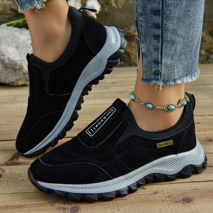 Outdoor Slip-on Sports Shoes Comfortable Walking Running Sneakers Women - Black